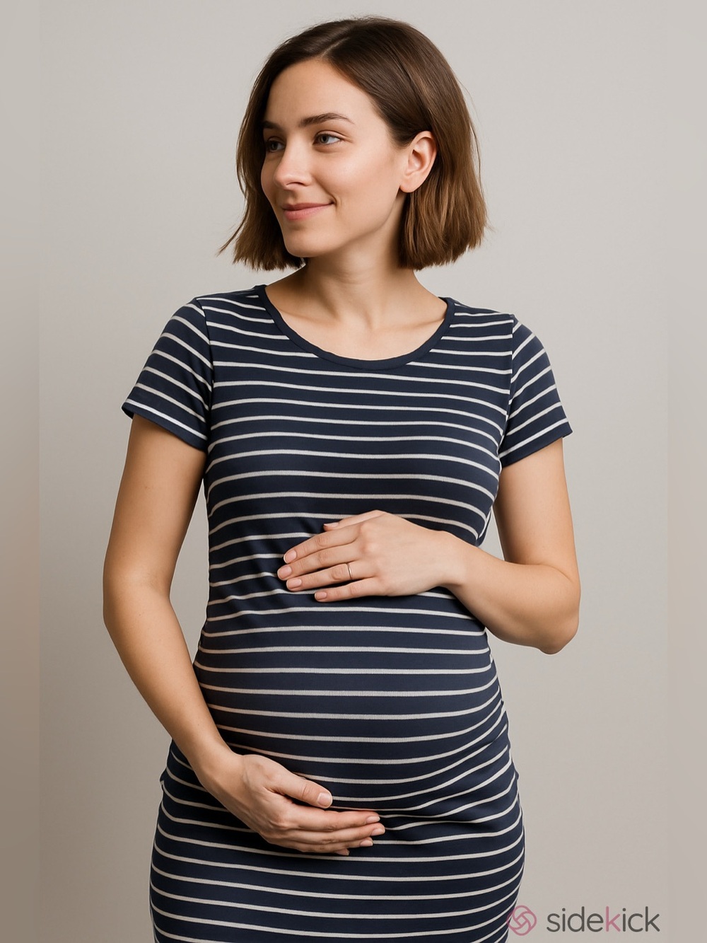 Navy & White Striped Maternity Tee Dress medium